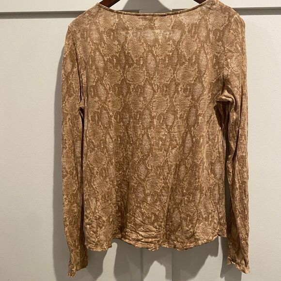 LRL Ralph Lauren Top Women Large Tan Snake Print 100% Linen Semi Sheet Python - Picture 7 of 12